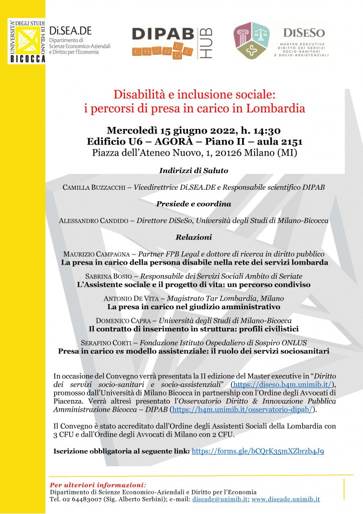 Locandina 15 giugno 2022 - Disabilità e inclusione sociale